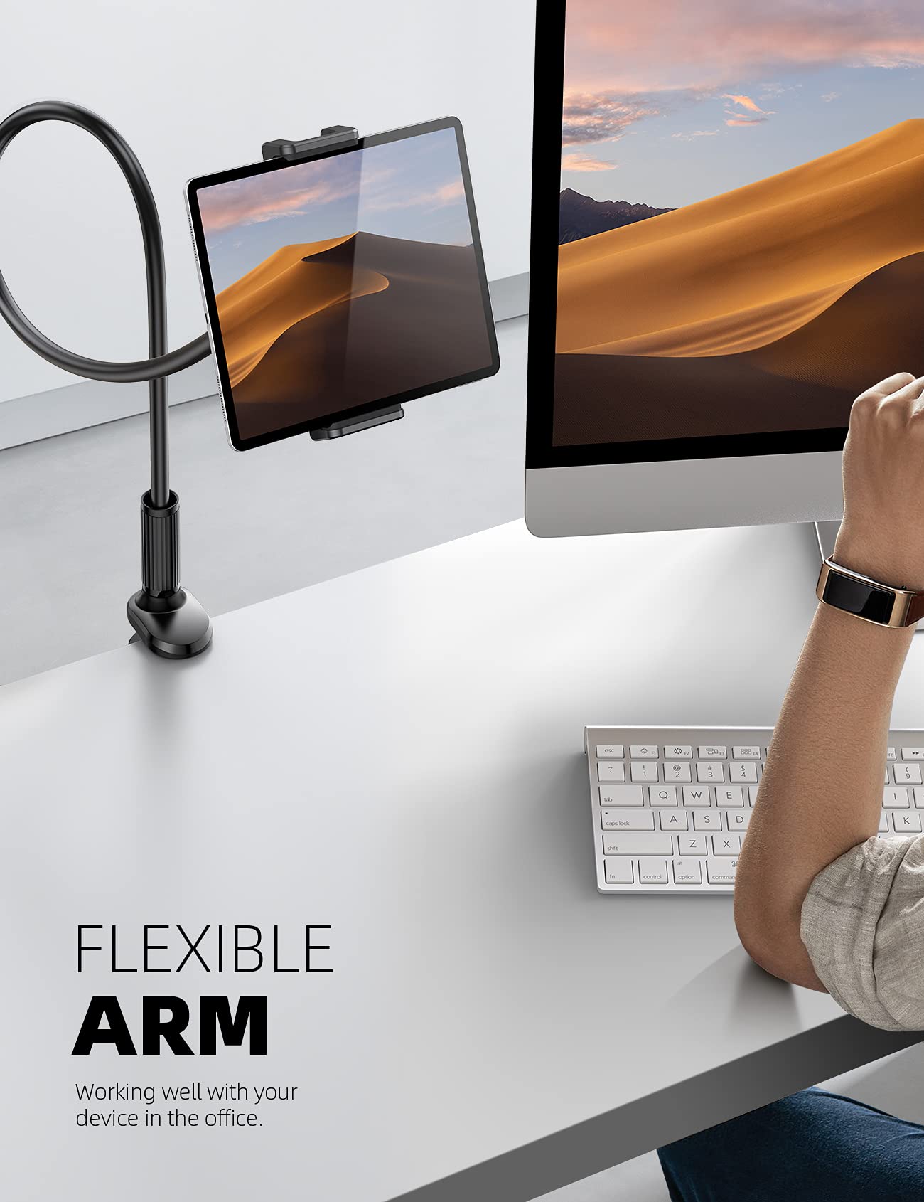 Lamicall Gooseneck Tablet Mount Holder for Bed   Flexible Tablet Arm Clamp for Bed Compatible with Pad Mini 7.9, Air 9.7, Pro 10.5, Kindle, Switch, Galaxy Tabs, More 4.7 11' Device   Black